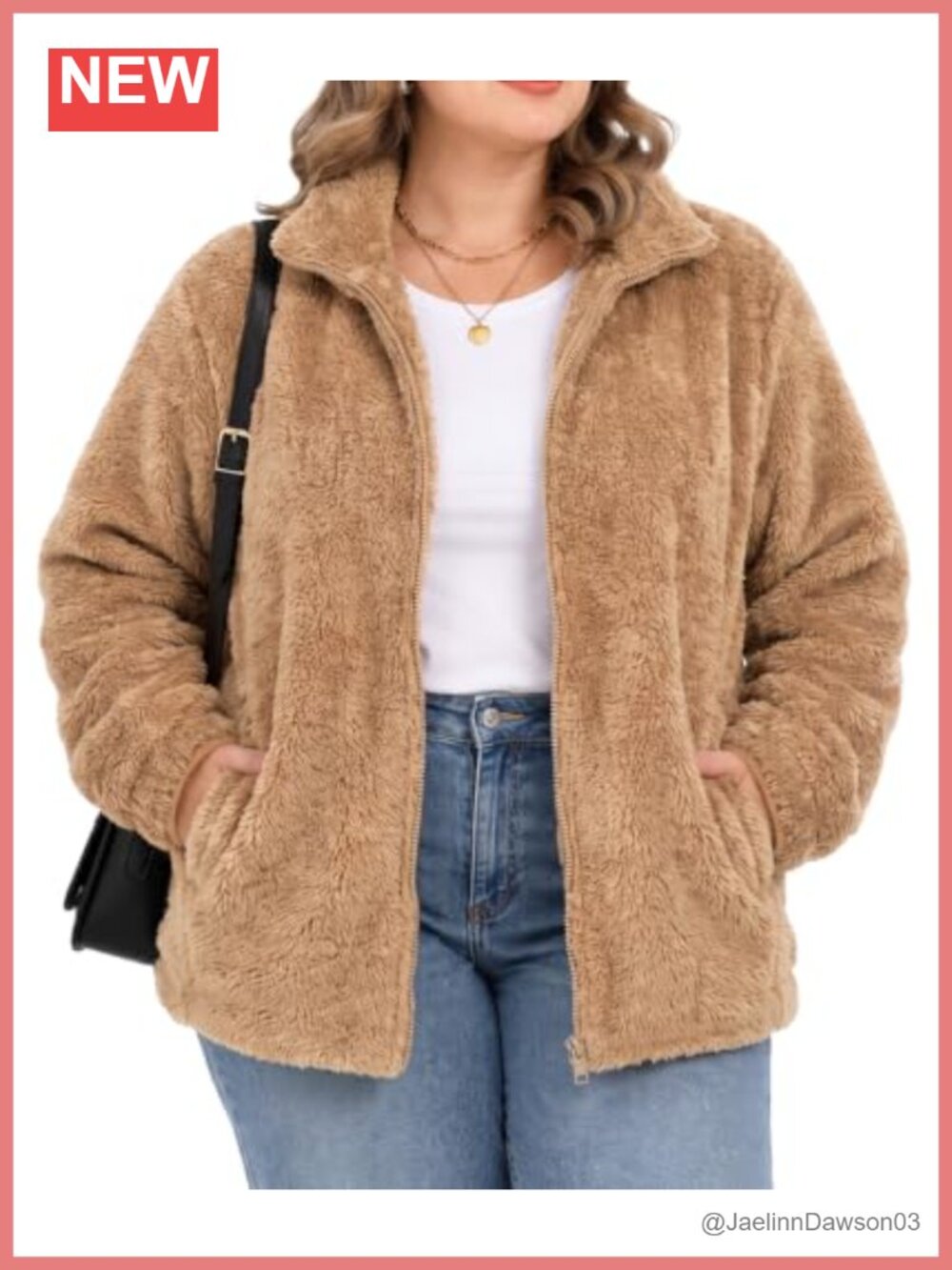 Plus Size Fuzzy Fleece Jacket Full Zip Sherpa Coat with Pockets